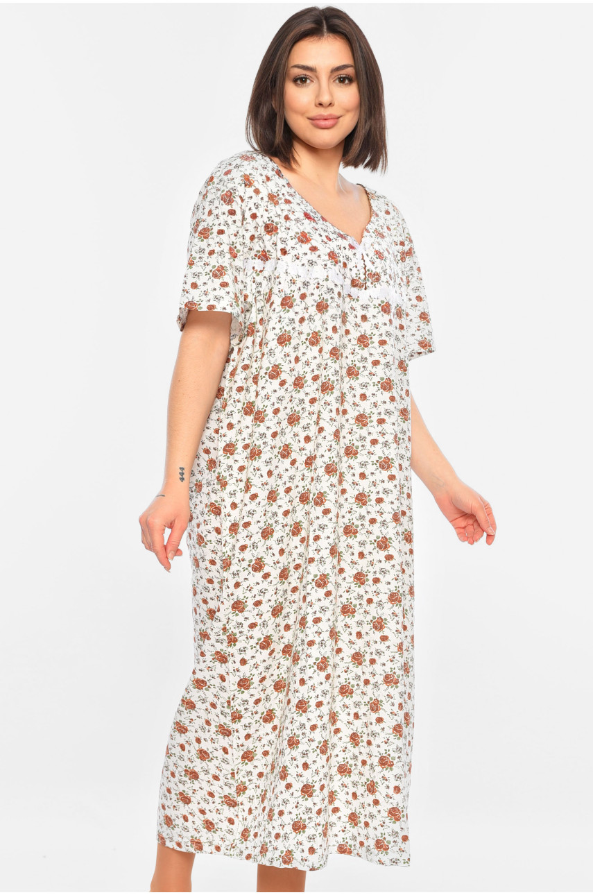 Нічна сорочка жіноча батальна білого кольору з принтом 353 195849 Нічна сорочка жіноча батальна білого кольору з принтом 353 195849