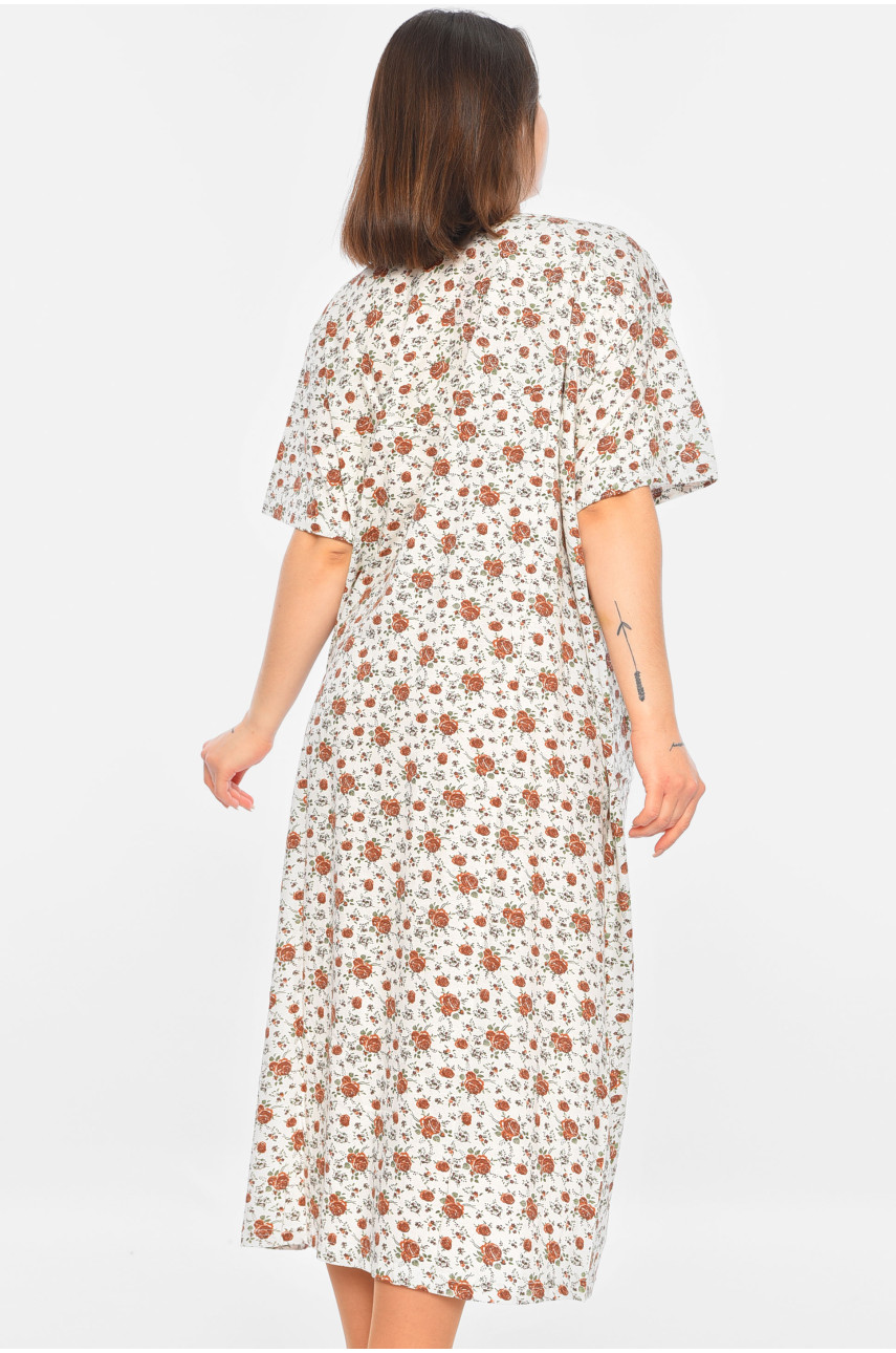 Нічна сорочка жіноча батальна білого кольору з принтом 353 195849 Нічна сорочка жіноча батальна білого кольору з принтом 353 195849