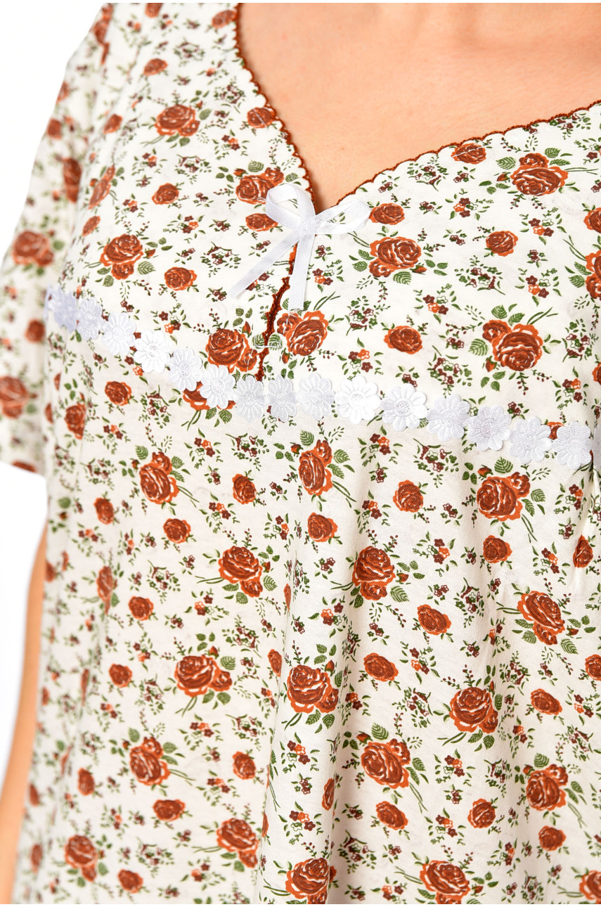 Нічна сорочка жіноча батальна білого кольору з принтом 353 195849 Нічна сорочка жіноча батальна білого кольору з принтом 353 195849