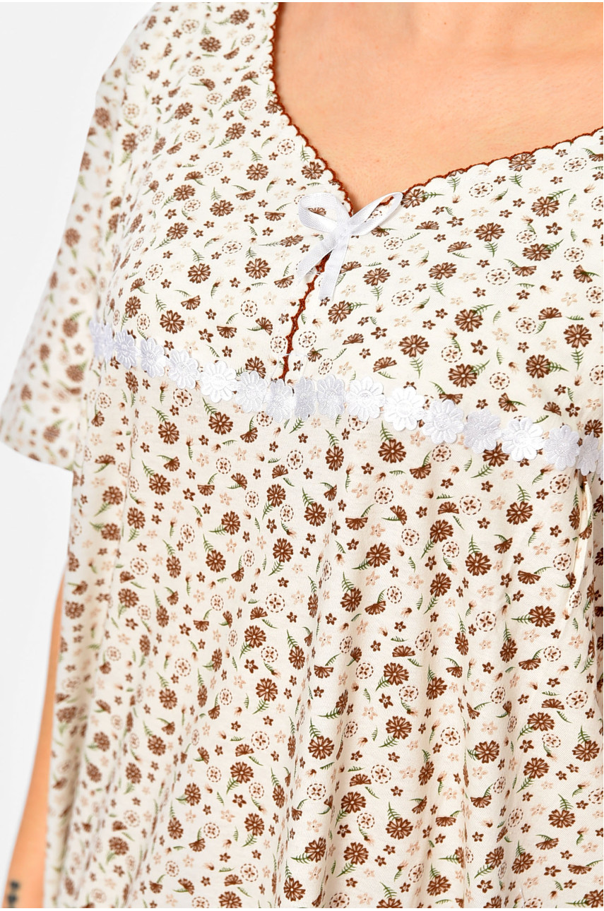 Нічна сорочка жіноча батальна білого кольору з принтом 353 195850 Нічна сорочка жіноча батальна білого кольору з принтом 353 195850