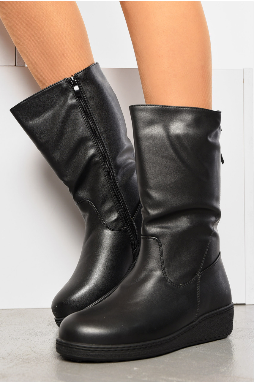 Сапоги женские зимние на молнии черного цвета 200-1 195867