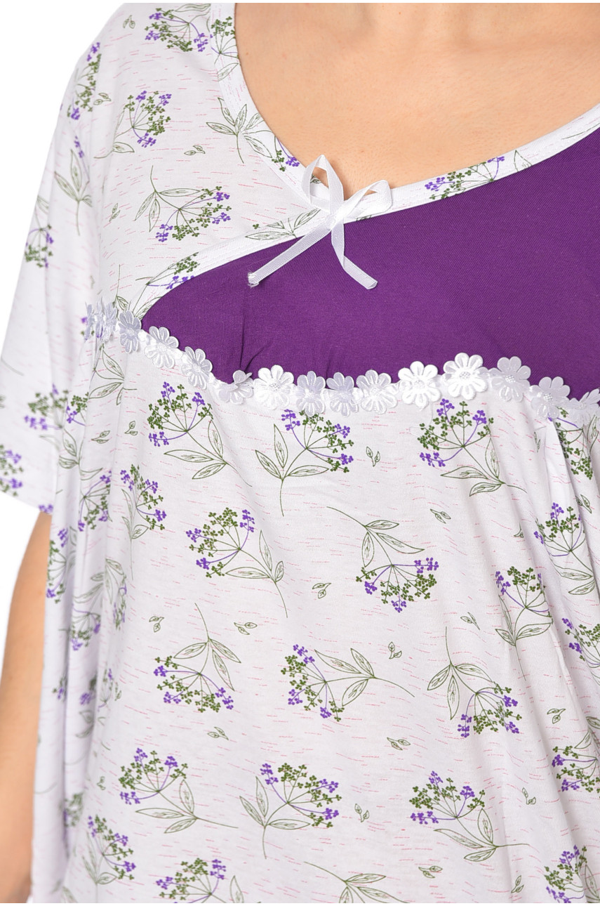 Нічна сорочка жіноча батальна білого кольору з принтом 320 195911 Нічна сорочка жіноча батальна білого кольору з принтом 320 195911