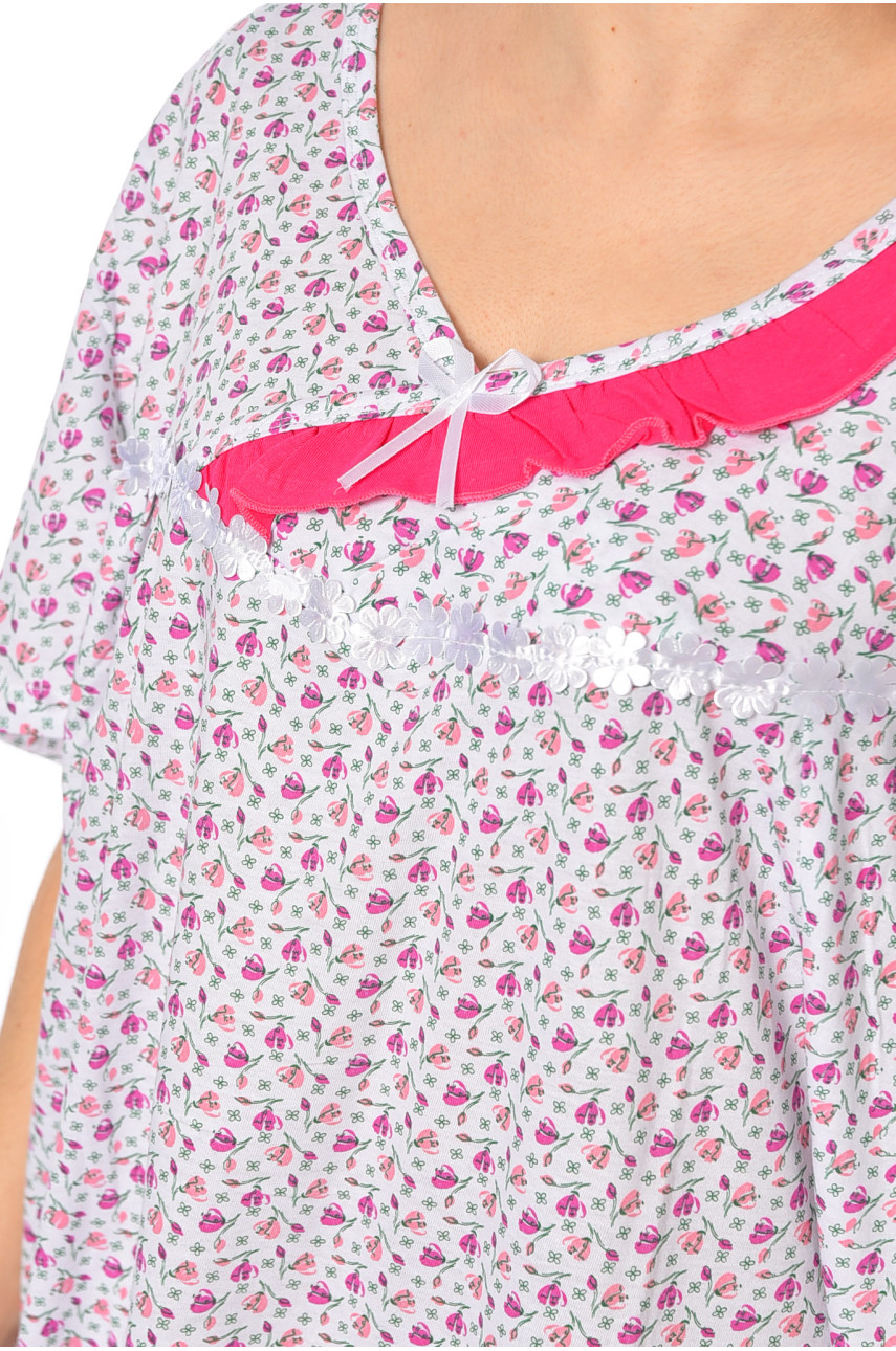 Нічна сорочка жіноча батальна білого кольору з принтом 320 195918 Нічна сорочка жіноча батальна білого кольору з принтом 320 195918