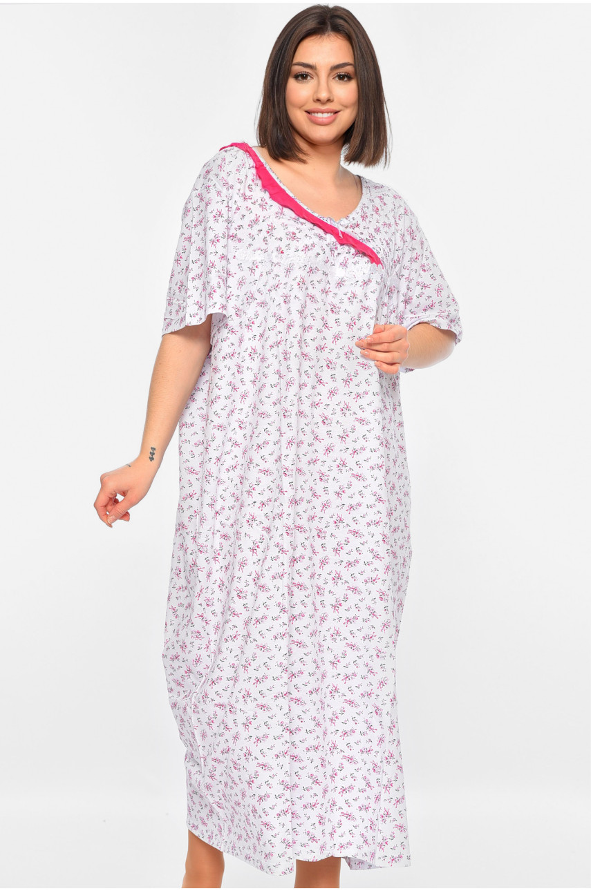 Нічна сорочка жіноча батальна білого кольору з принтом 320 195931 Нічна сорочка жіноча батальна білого кольору з принтом 320 195931