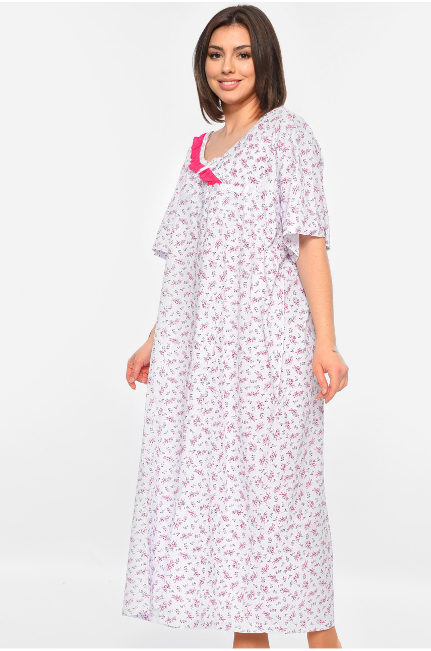 Нічна сорочка жіноча батальна білого кольору з принтом 320 195931 Нічна сорочка жіноча батальна білого кольору з принтом 320 195931