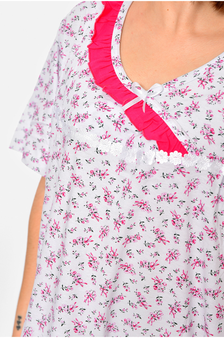 Нічна сорочка жіноча батальна білого кольору з принтом 320 195931 Нічна сорочка жіноча батальна білого кольору з принтом 320 195931