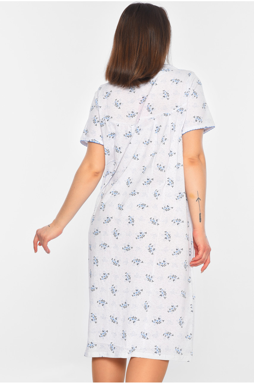 Ночная рубашка женская полубатальная белого цвета с цветочным принтом W-153 195936
