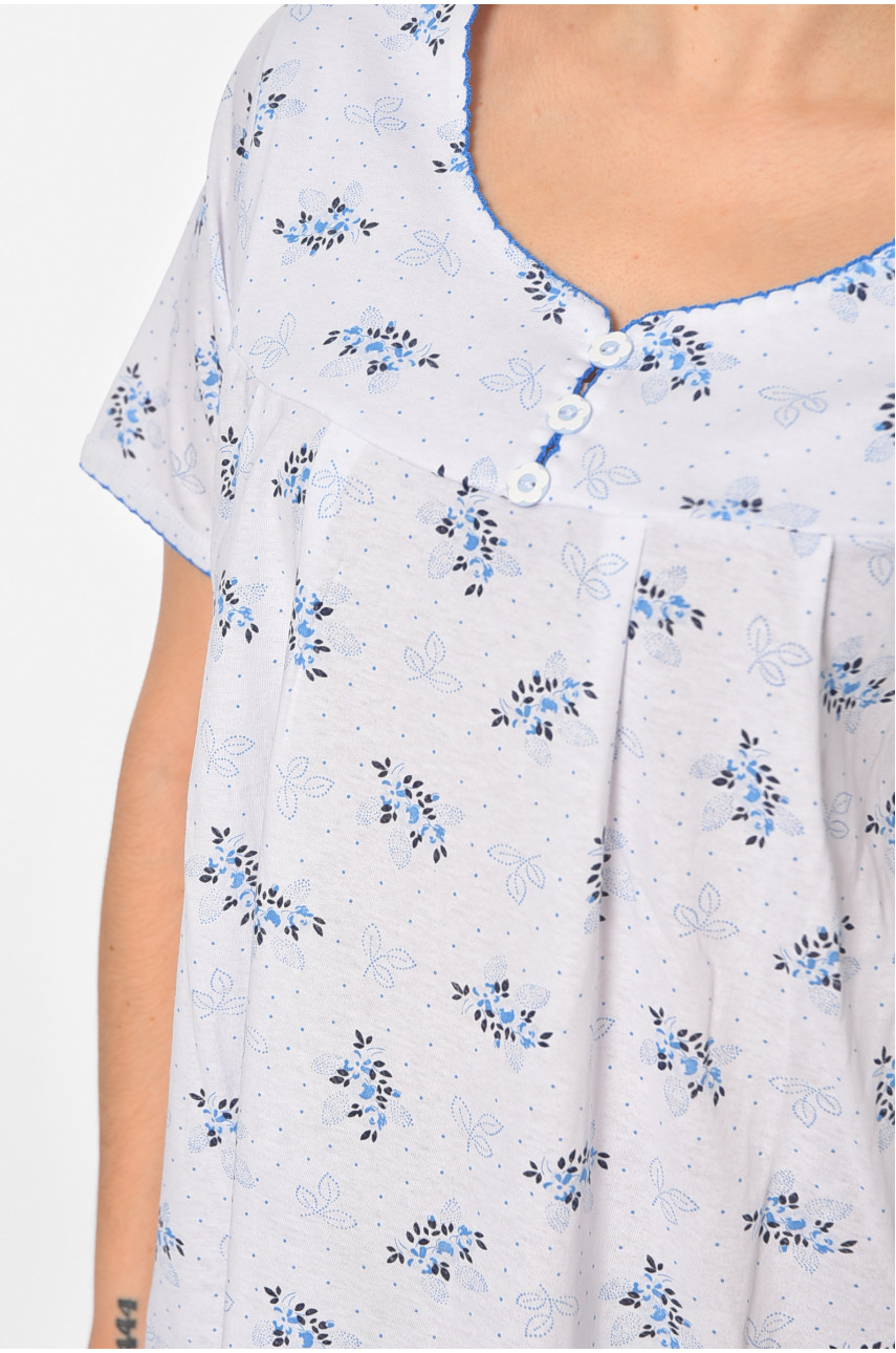 Ночная рубашка женская полубатальная белого цвета с цветочным принтом W-153 195936