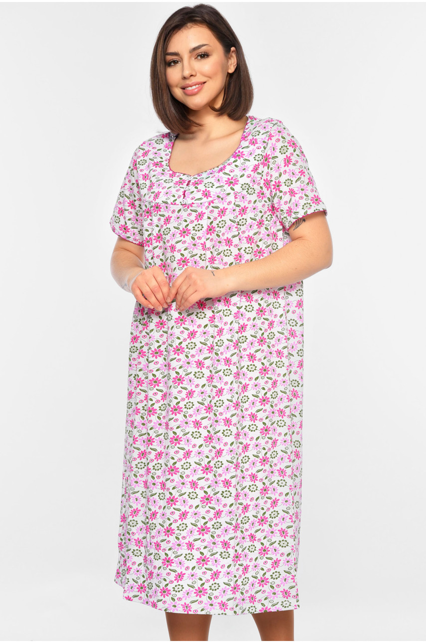 Ночная рубашка женская полубатальная белого цвета с цветочным принтом W-153 195939 Ночная рубашка женская полубатальная белого цвета с цветочным принтом W-153 195939