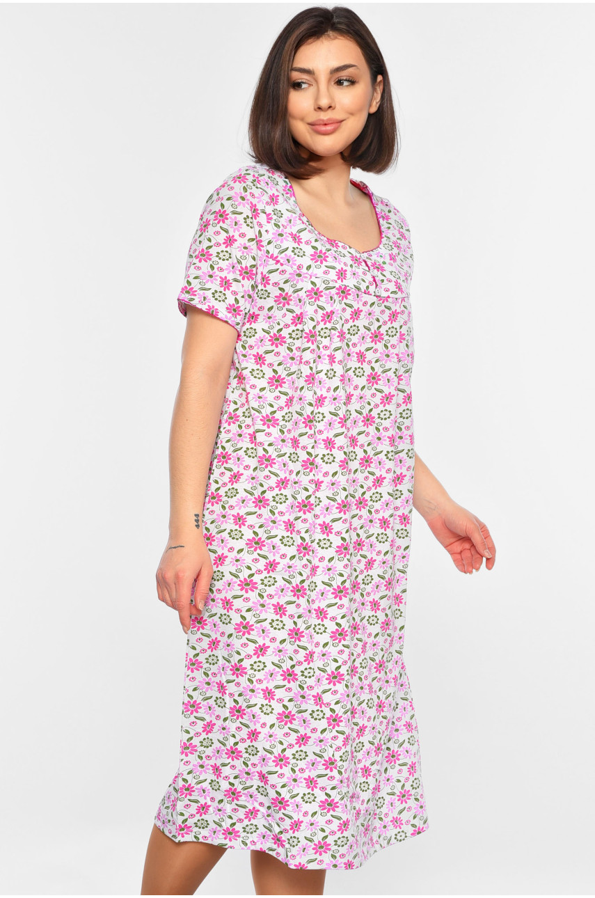 Ночная рубашка женская полубатальная белого цвета с цветочным принтом W-153 195939 Ночная рубашка женская полубатальная белого цвета с цветочным принтом W-153 195939