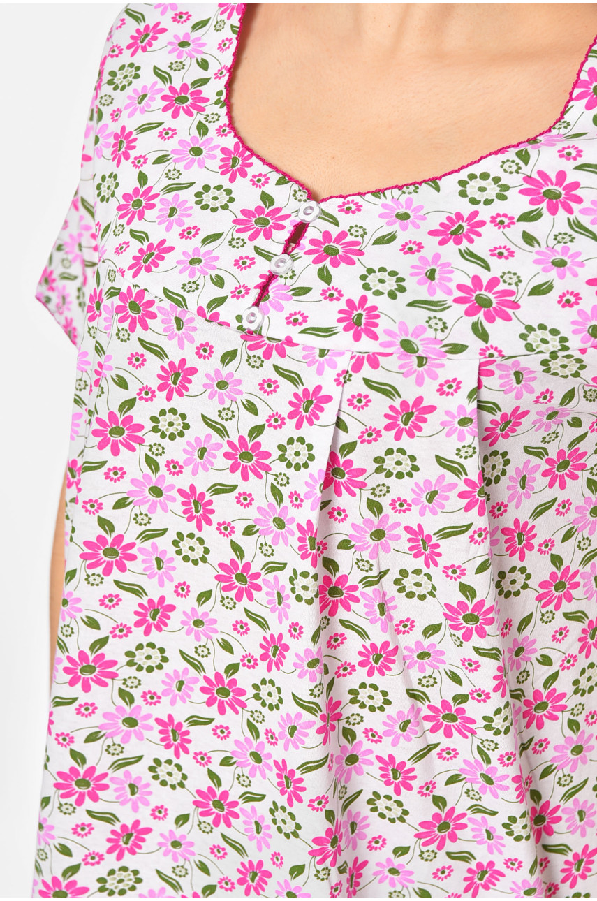 Ночная рубашка женская полубатальная белого цвета с цветочным принтом W-153 195939 Ночная рубашка женская полубатальная белого цвета с цветочным принтом W-153 195939