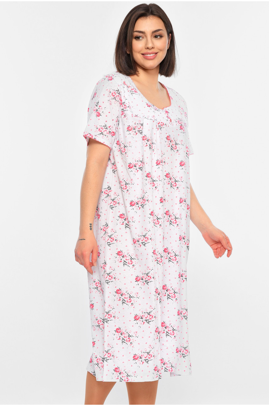 Ночная рубашка женская полубатальная белого цвета с цветочным принтом W-153 195941 Ночная рубашка женская полубатальная белого цвета с цветочным принтом W-153 195941