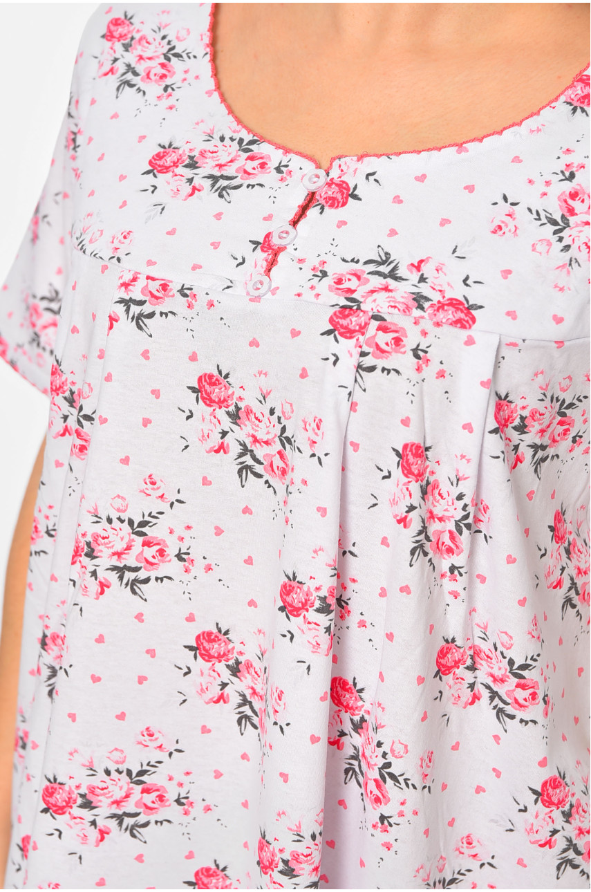 Ночная рубашка женская полубатальная белого цвета с цветочным принтом W-153 195941 Ночная рубашка женская полубатальная белого цвета с цветочным принтом W-153 195941