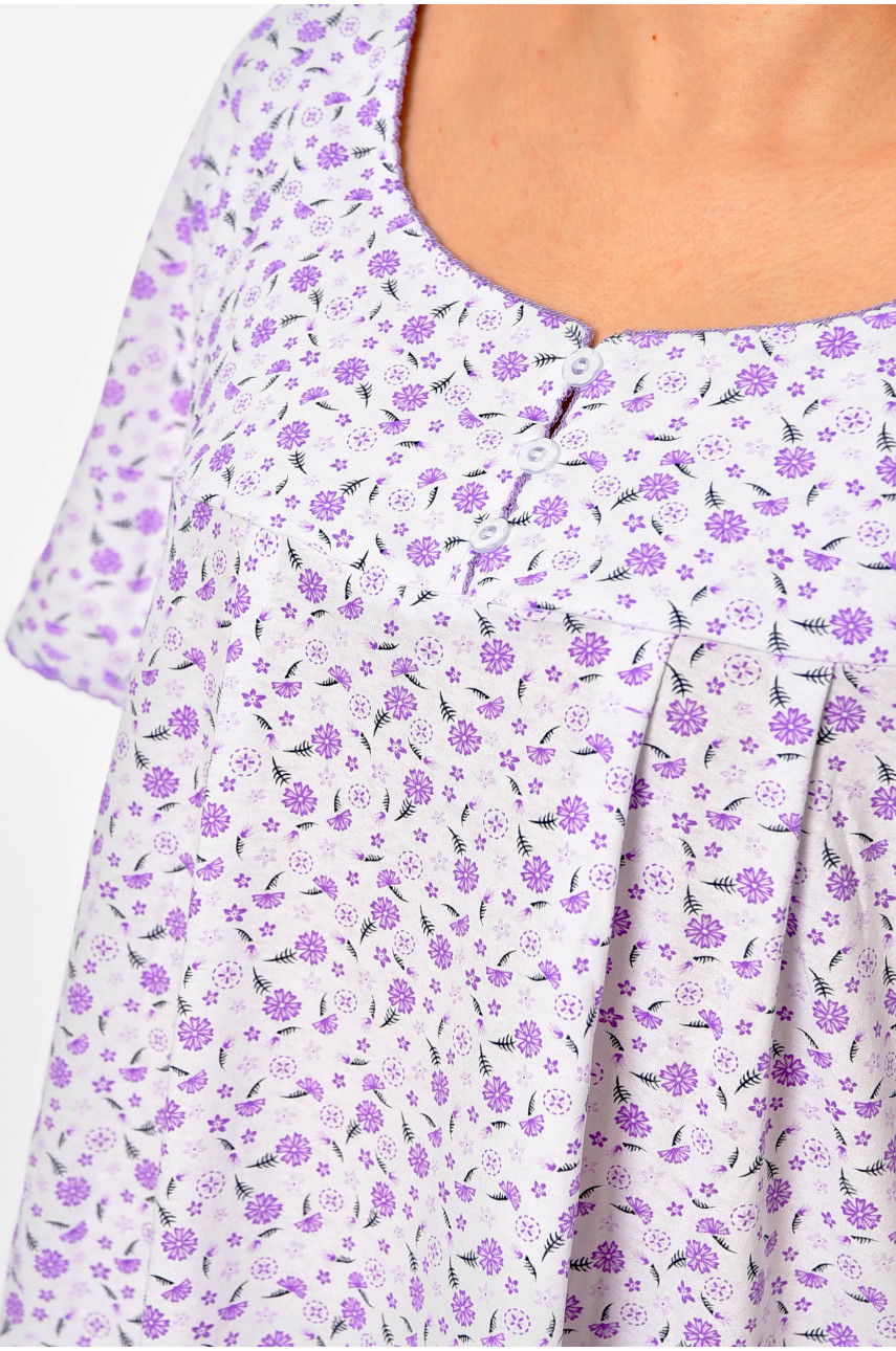 Ночная рубашка женская полубатальная белого цвета с цветочным принтом W-153 195943
