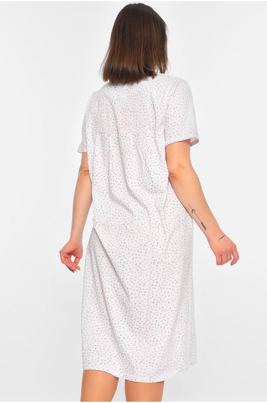 Ночная рубашка женская полубатальная белого цвета с цветочным принтом W-153 195944