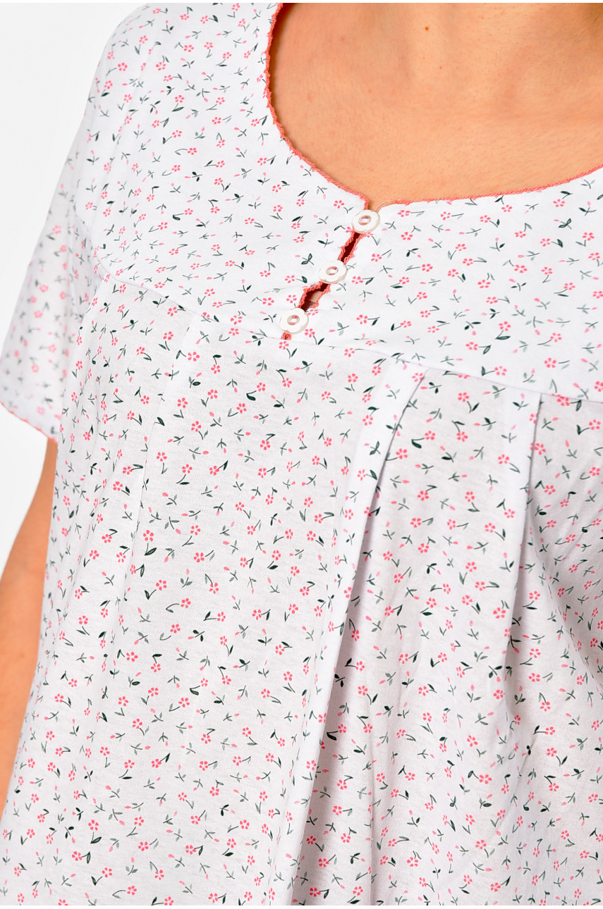 Ночная рубашка женская полубатальная белого цвета с цветочным принтом W-153 195944