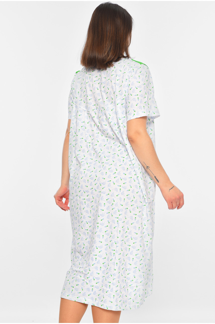 Нічна сорочка жіноча напівбатальна білого кольору з квітковим принтом 195960 Нічна сорочка жіноча напівбатальна білого кольору з квітковим принтом 195960