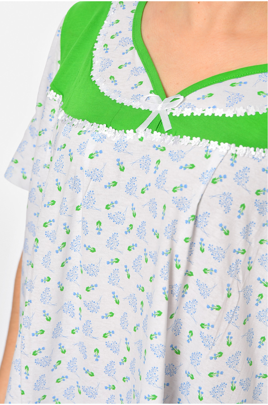 Нічна сорочка жіноча напівбатальна білого кольору з квітковим принтом 195960 Нічна сорочка жіноча напівбатальна білого кольору з квітковим принтом 195960