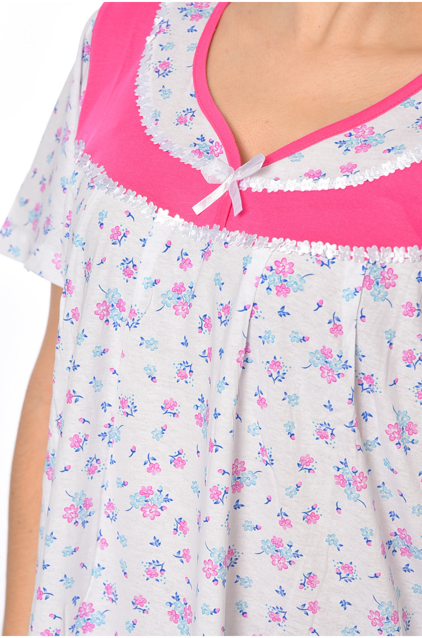 Нічна сорочка жіноча напівбатальна білого кольору з квітковим принтом 195965 Нічна сорочка жіноча напівбатальна білого кольору з квітковим принтом 195965