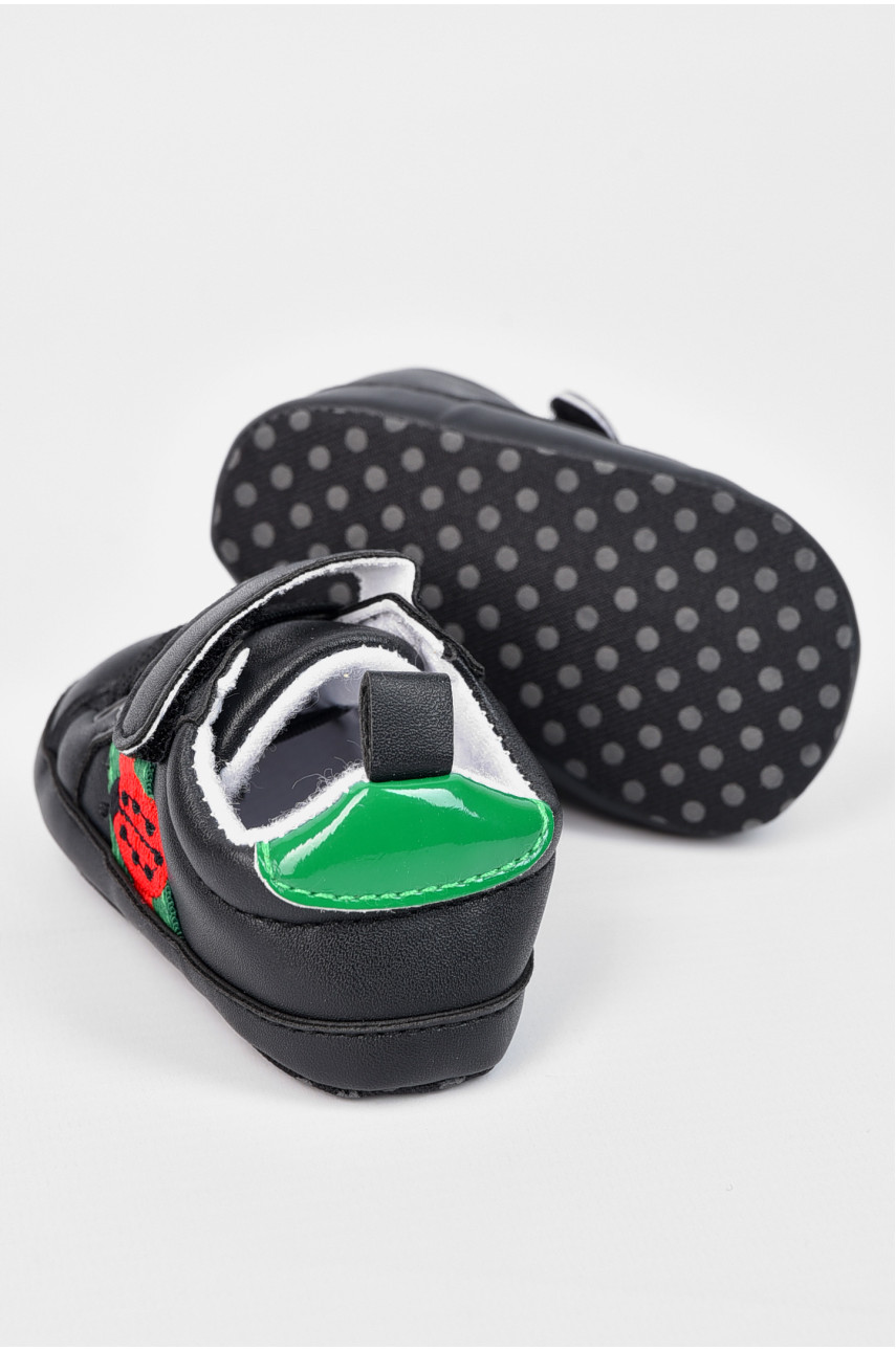 Пінетки дитячі для дівчинки на липучці чорного кольору 196106 Пінетки дитячі для дівчинки на липучці чорного кольору 196106