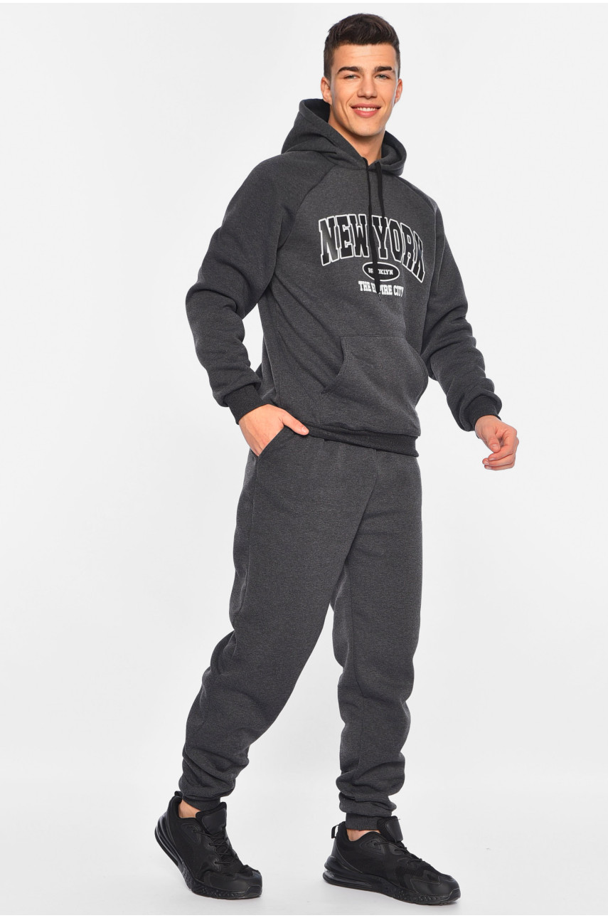 Спортивний костюм чоловічий на флісі темно-сірого кольору 196125 Спортивний костюм чоловічий на флісі темно-сірого кольору 196125