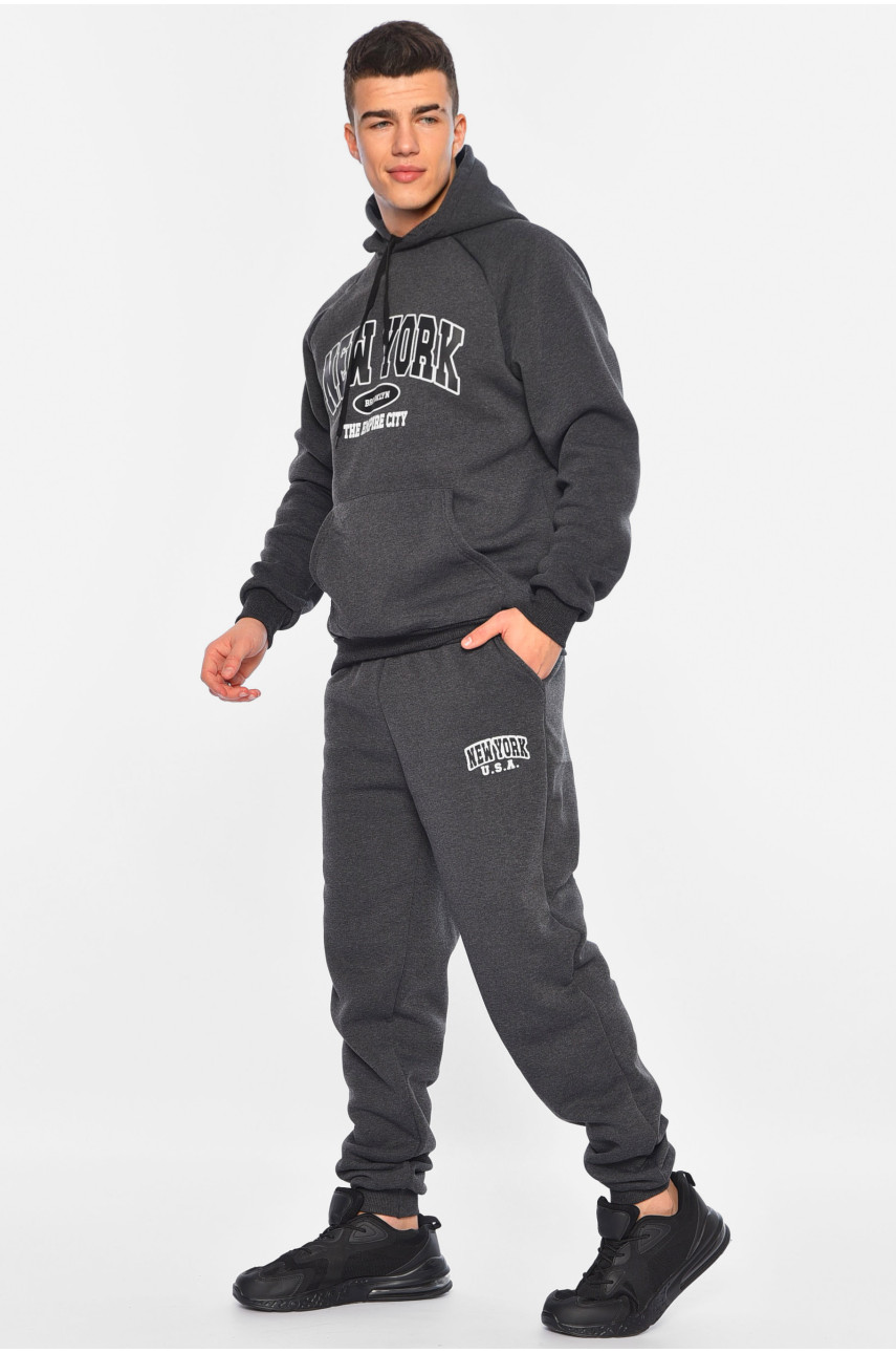 Спортивний костюм чоловічий на флісі темно-сірого кольору 196125 Спортивний костюм чоловічий на флісі темно-сірого кольору 196125