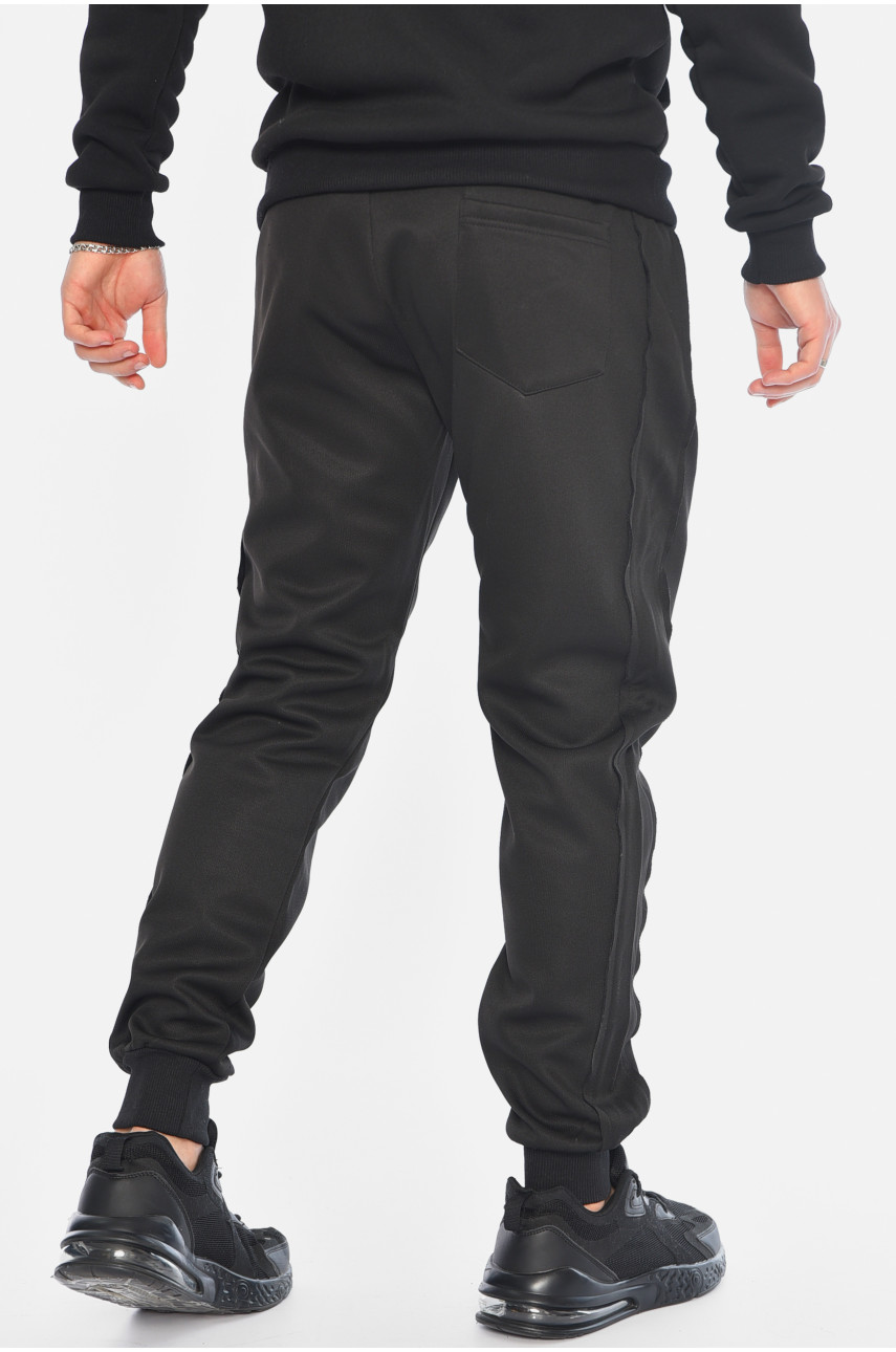 Спортивні штани чоловічі на штучному хутрі чорного кольору А42 196151