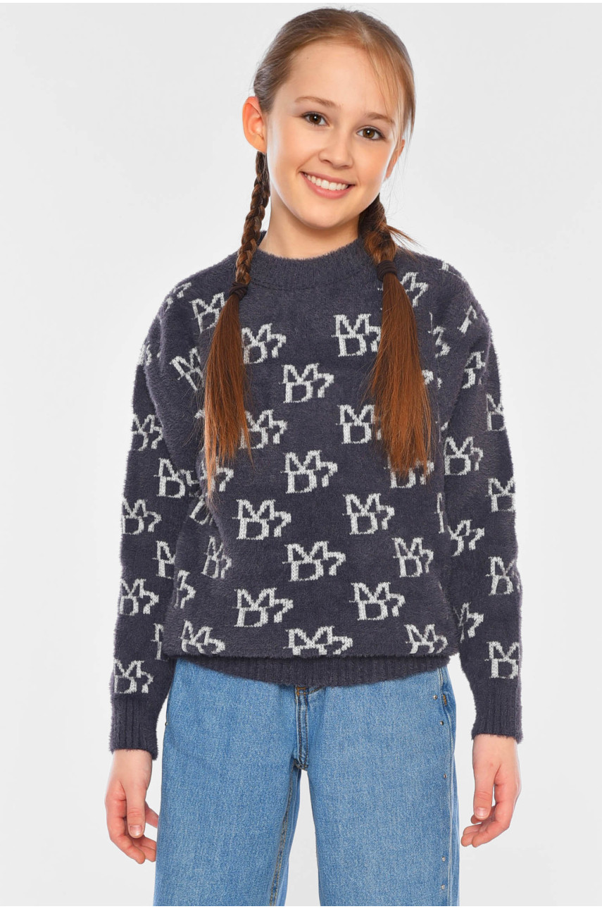 Свитер детский для девочки серого цвета 215 196209