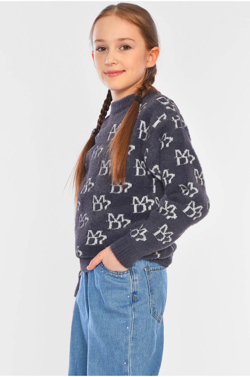 Свитер детский для девочки серого цвета 215 196209