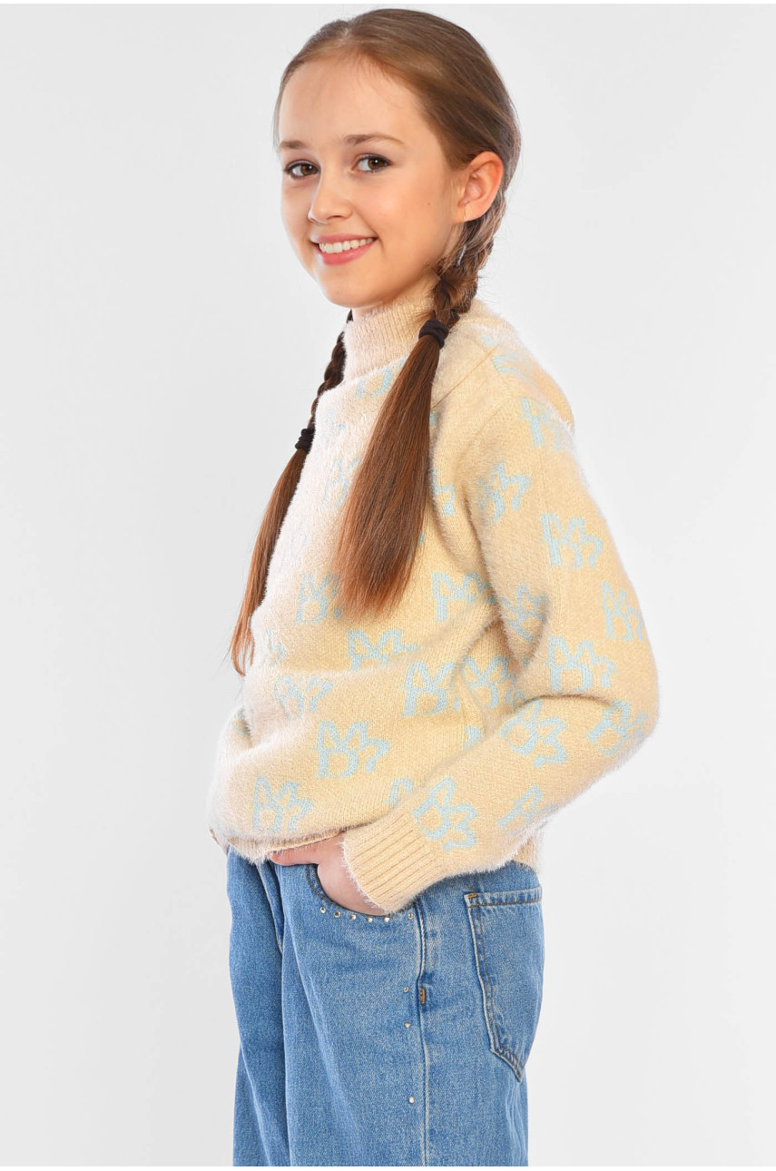 Свитер детский для девочки бежевого цвета 215 196213