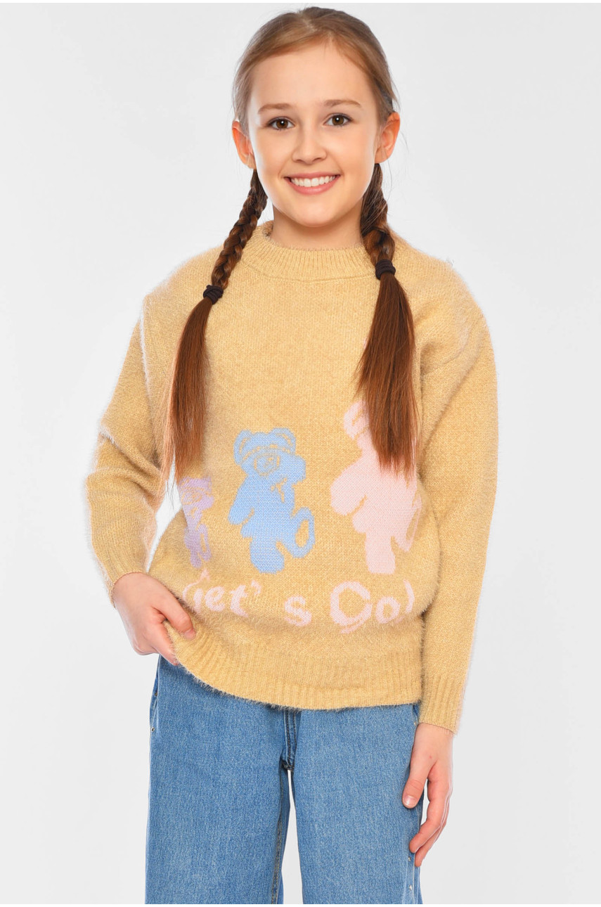 Свитер детский для девочки бежевого цвета 387 196216