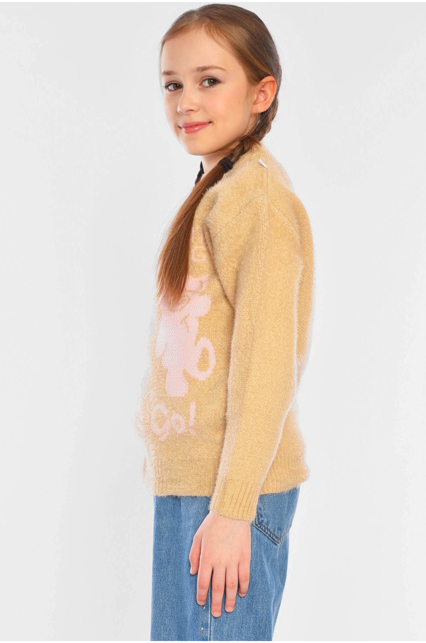 Свитер детский для девочки бежевого цвета 387 196216