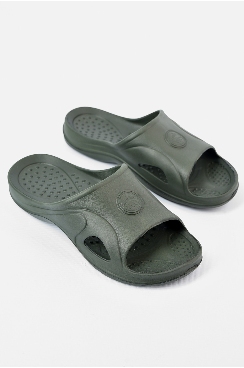 Шлепки пена мужские темно-зеленого цвета П-29 196289