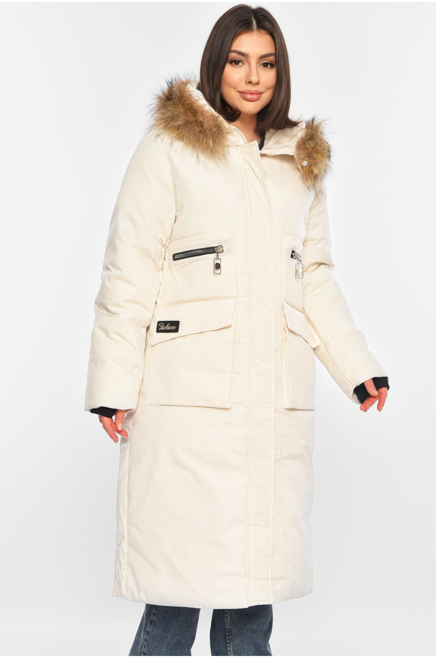 Куртка жіноча подовжена зима білого кольору 8373 196298