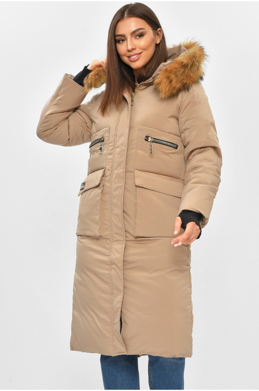 Куртка жіноча подовжена зима бежевого кольору 8373 196299