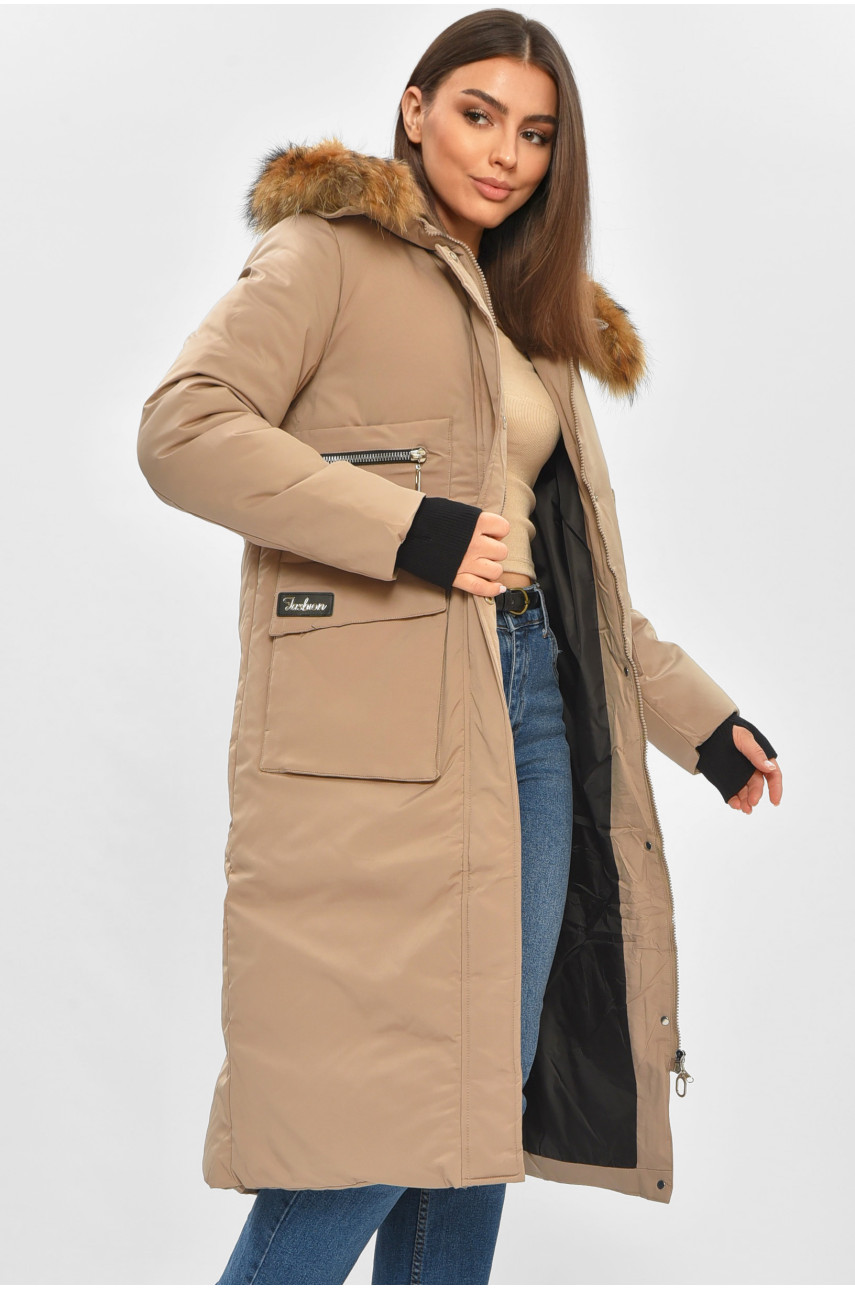 Куртка жіноча подовжена зима бежевого кольору 8373 196299