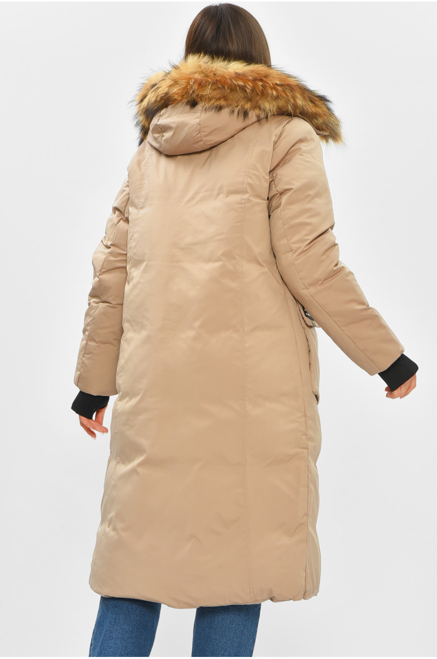 Куртка жіноча подовжена зима бежевого кольору 8373 196299