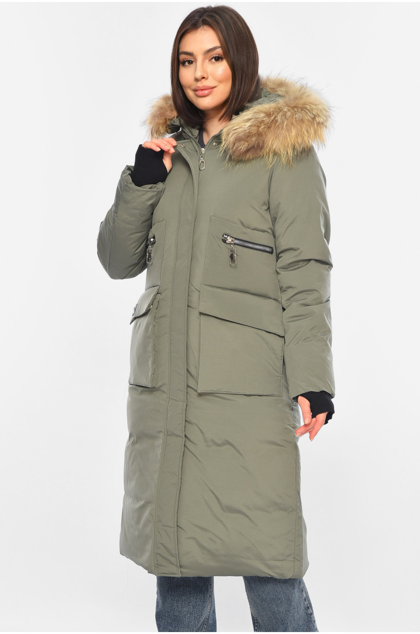 Куртка жіноча подовжена зима темно-зеленого кольору 8373 196300