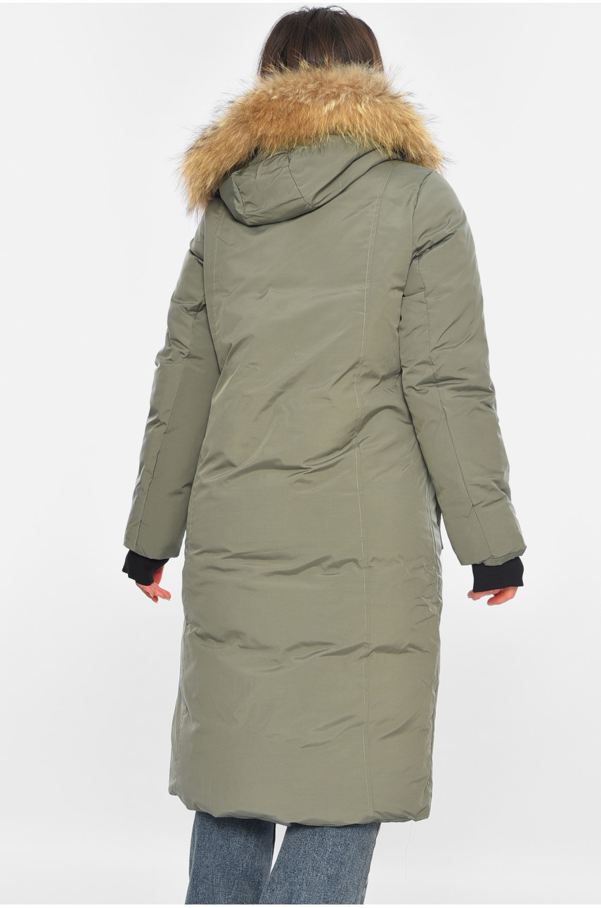 Куртка жіноча подовжена зима темно-зеленого кольору 8373 196300
