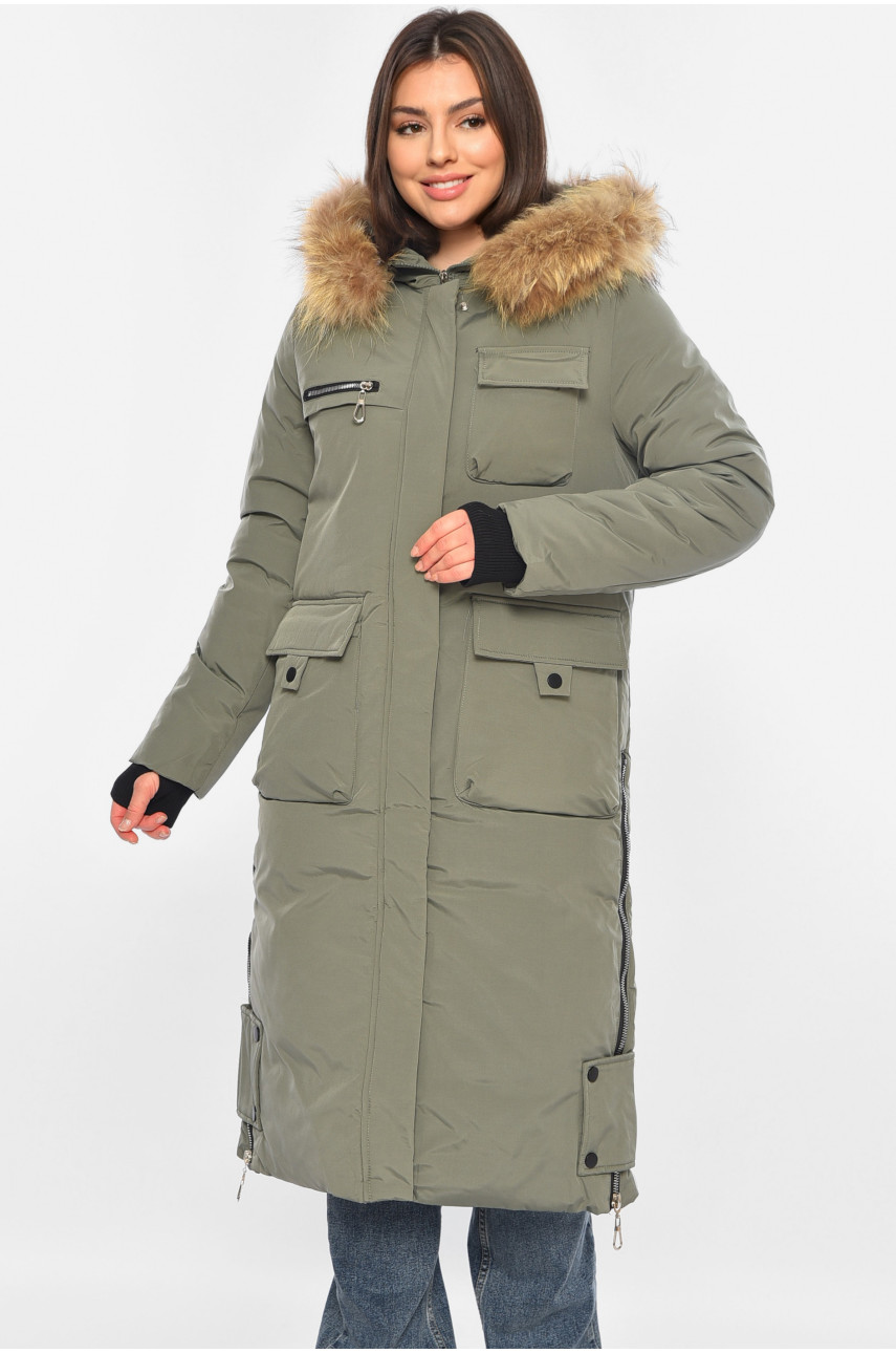 Куртка жіноча подовжена зима зеленого кольору 8366 196302