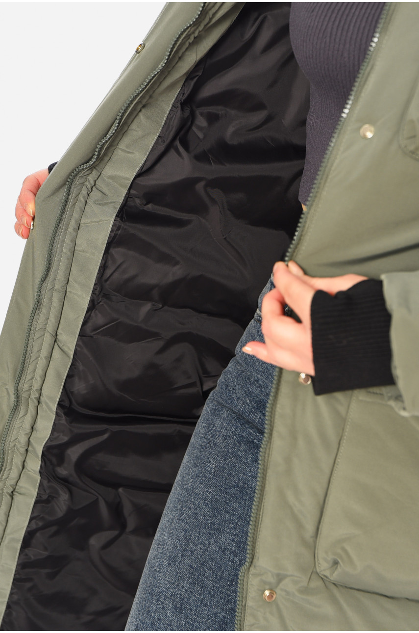 Куртка жіноча подовжена зима зеленого кольору 8366 196302