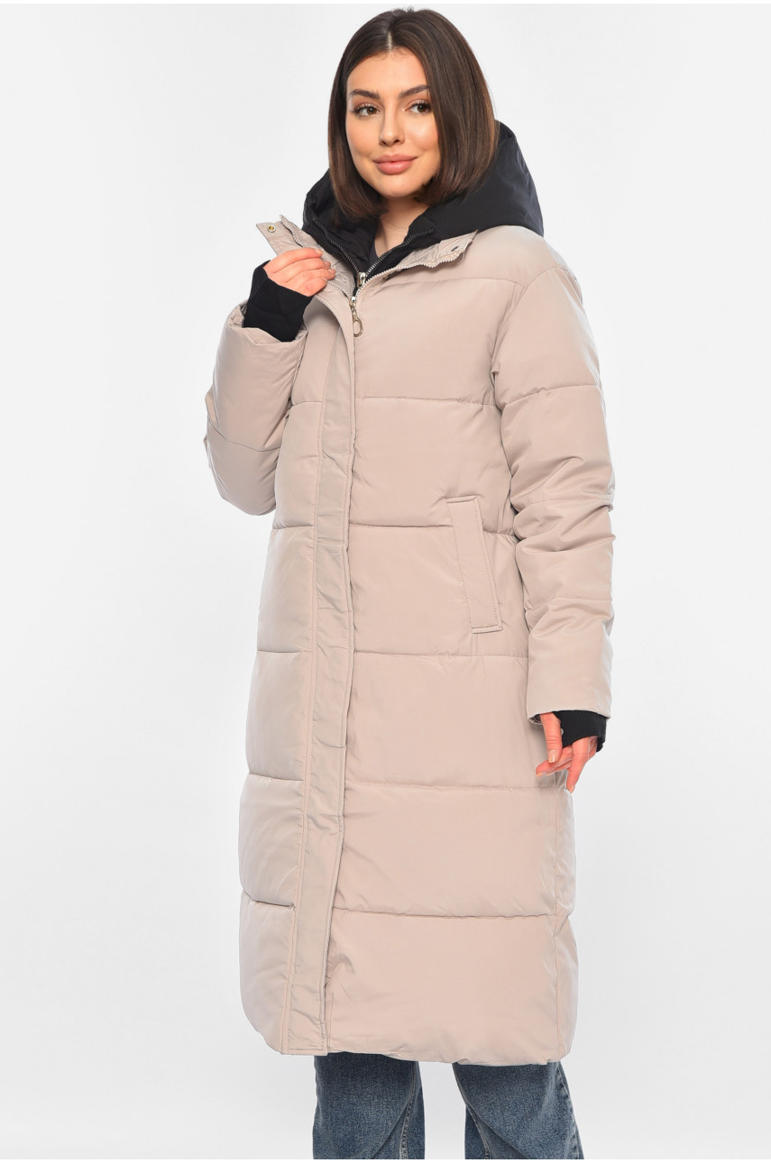 Куртка женская удлиненная зима бежевого цвета 8325 196306 Куртка женская удлиненная зима бежевого цвета 8325 196306