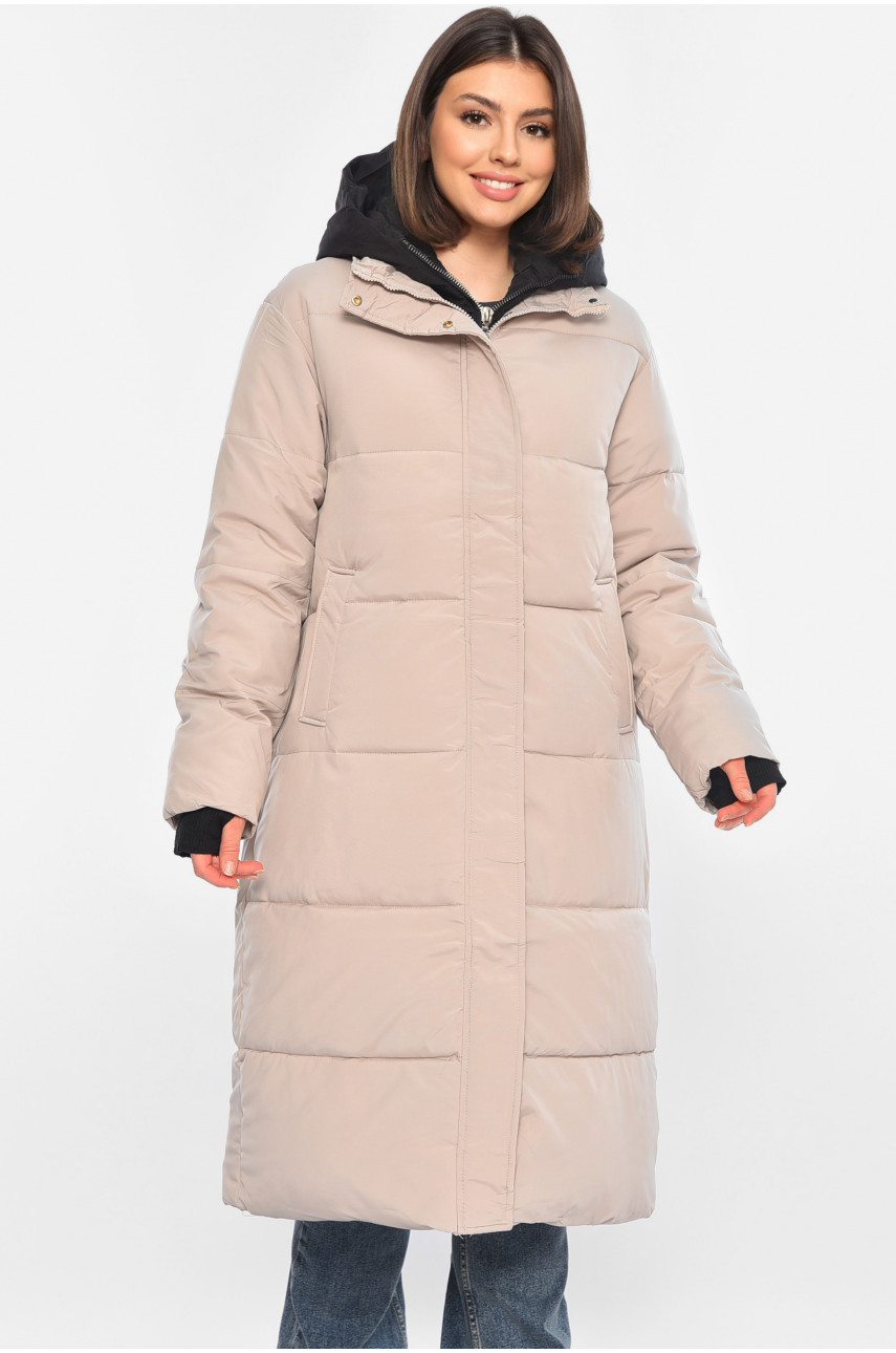 Куртка женская удлиненная зима бежевого цвета 8325 196306 Куртка женская удлиненная зима бежевого цвета 8325 196306