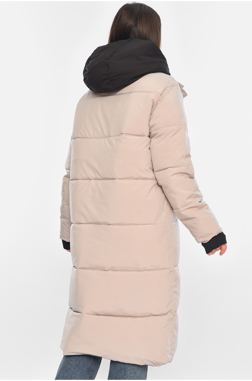 Куртка женская удлиненная зима бежевого цвета 8325 196306 Куртка женская удлиненная зима бежевого цвета 8325 196306