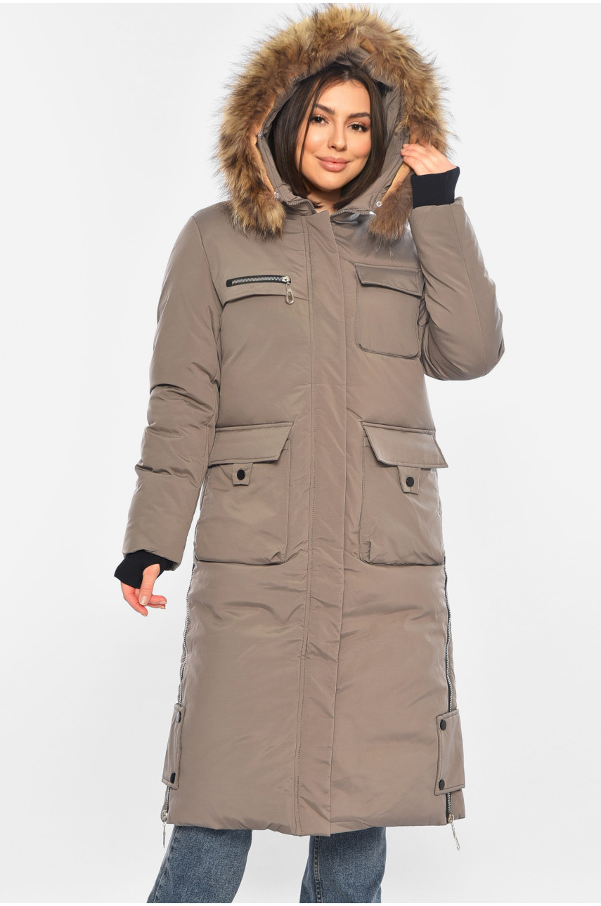 Куртка жіноча подовжена зима темно-сірого кольору 8366 196307