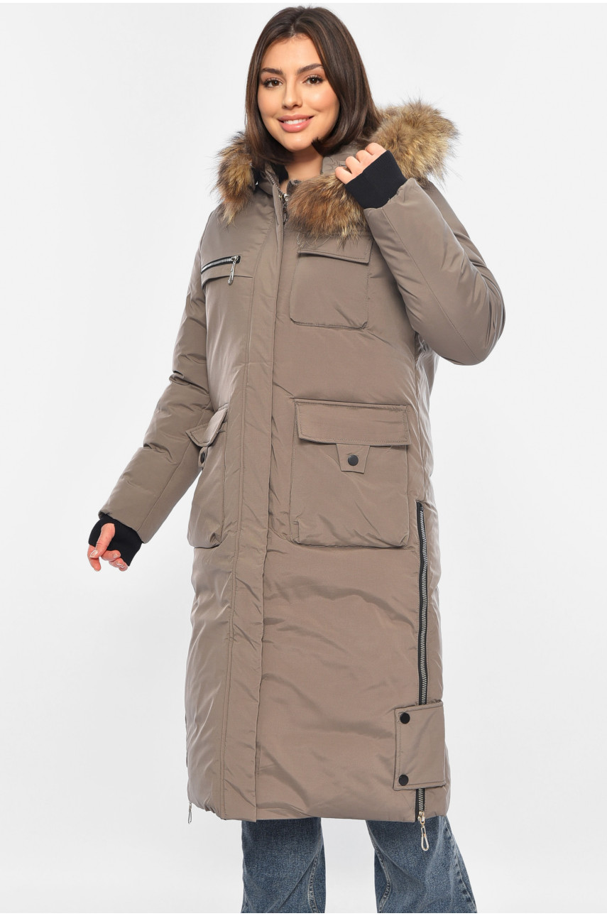 Куртка жіноча подовжена зима темно-сірого кольору 8366 196307