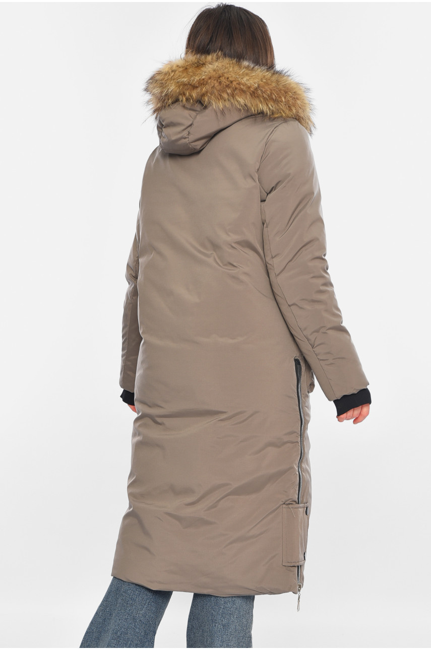 Куртка жіноча подовжена зима темно-сірого кольору 8366 196307