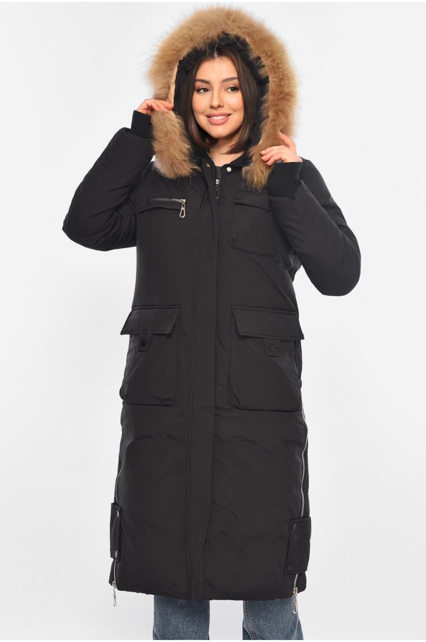 Куртка жіноча подовжена зима чорного кольору 8366 196309
