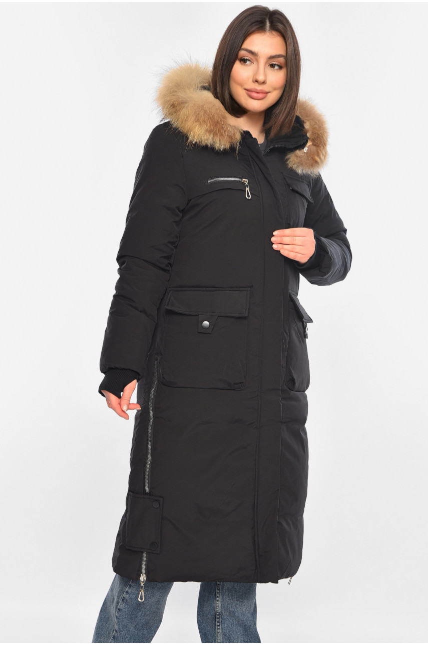 Куртка жіноча подовжена зима чорного кольору 8366 196309