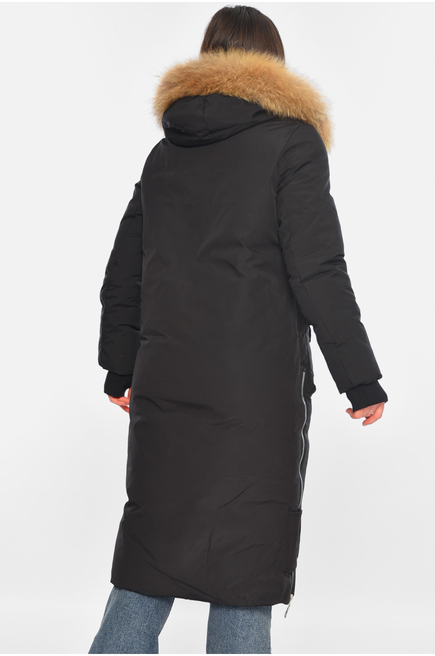 Куртка жіноча подовжена зима чорного кольору 8366 196309